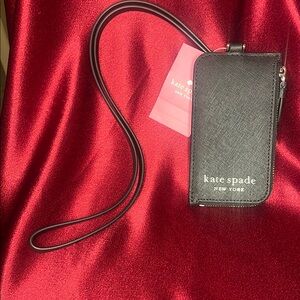 NWT Kate Spade Black Card Case Lanyard